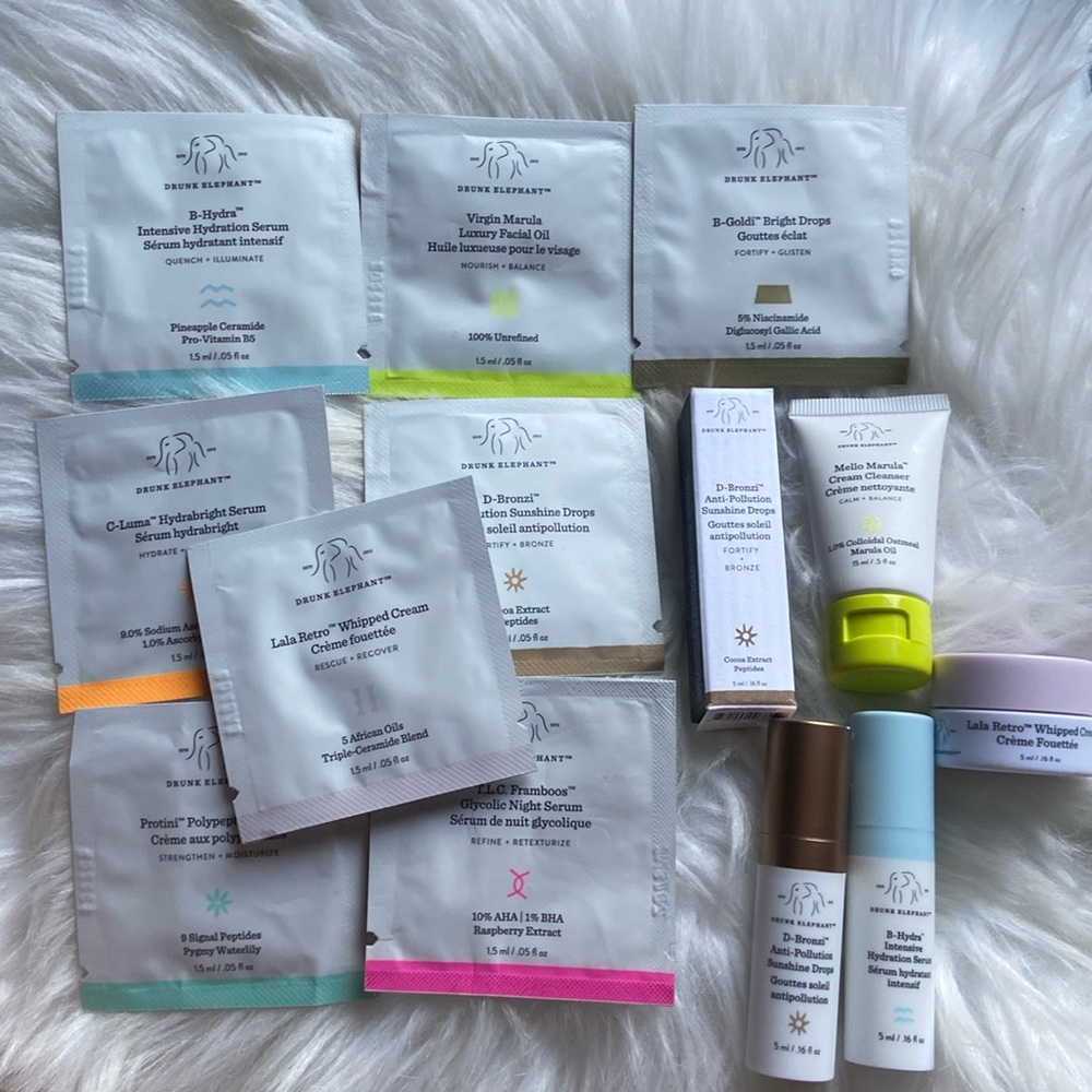 Drunk Elephant Sample Skincare Sample Lot- D Bronzi B Hydra Mellow Marula & More